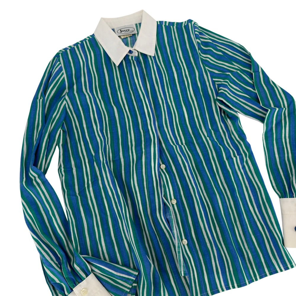 Joyce Sportswear Blue Green Stripe Button Down Shirt‎ Size 10 Collared